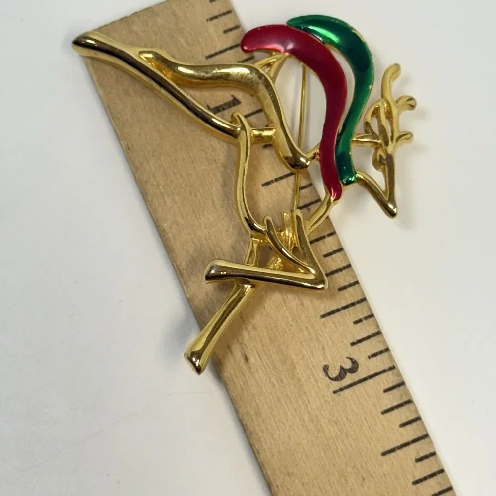 Danecraft Goldtone Raindeer With Red And Green Scarf Christmas Holiday Brooch